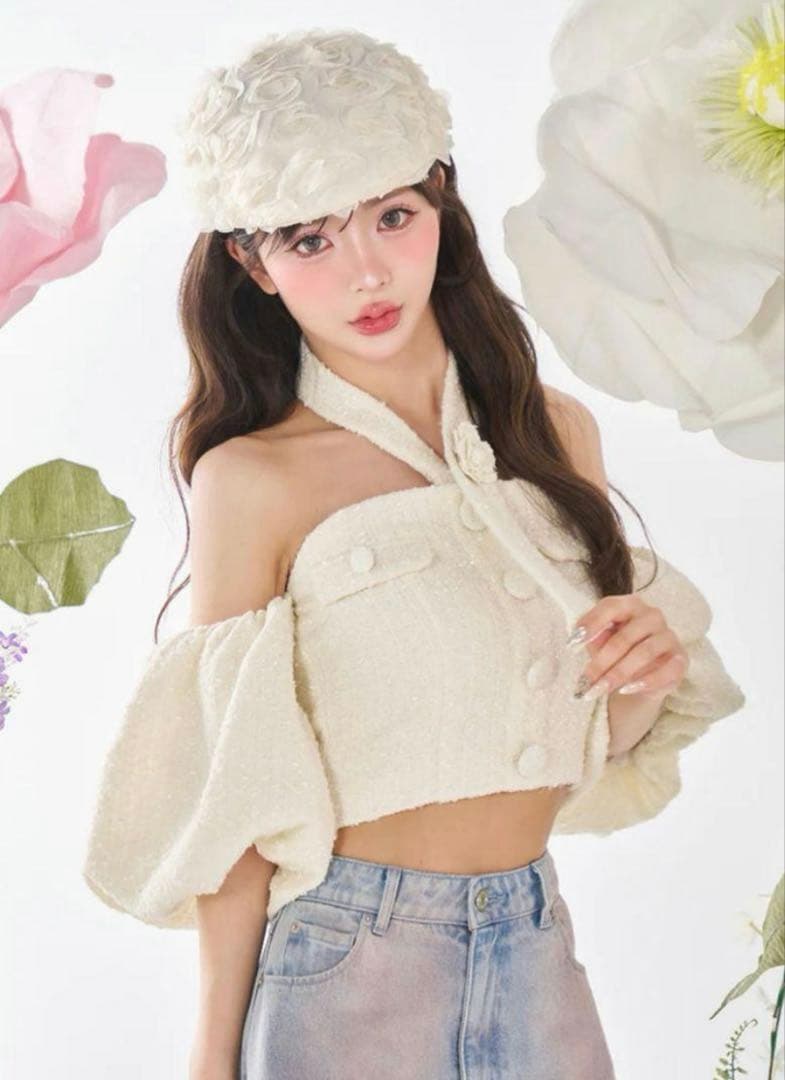 【24時間限定値下げ】Darich ホルターネックオフショルツイードトップス