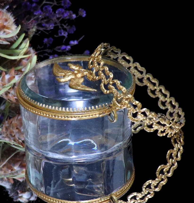 オールド・バカラ ブロンズ装飾 蓋物 イーグルの紋章とリボン アンティーク