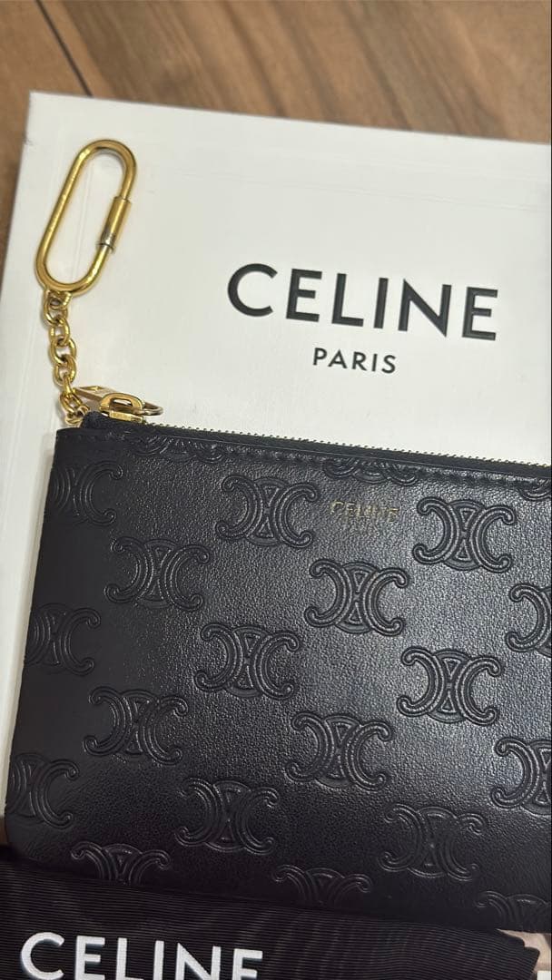 CELINEセリーヌ  カードポーチ トリオンフ カーフスキン 黒