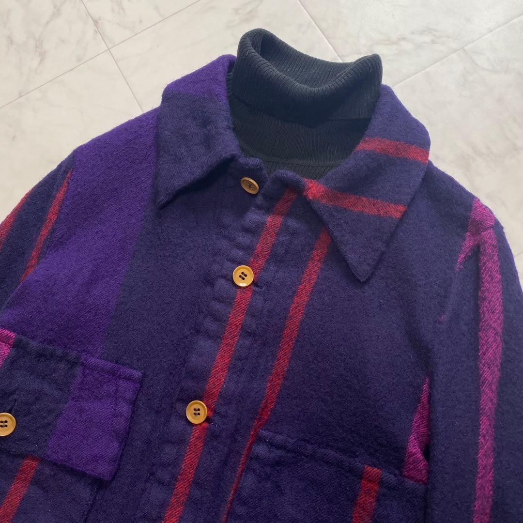 Y's ヨウジヤマモト　圧縮ウール　ジャケット　ストライプ　パープル