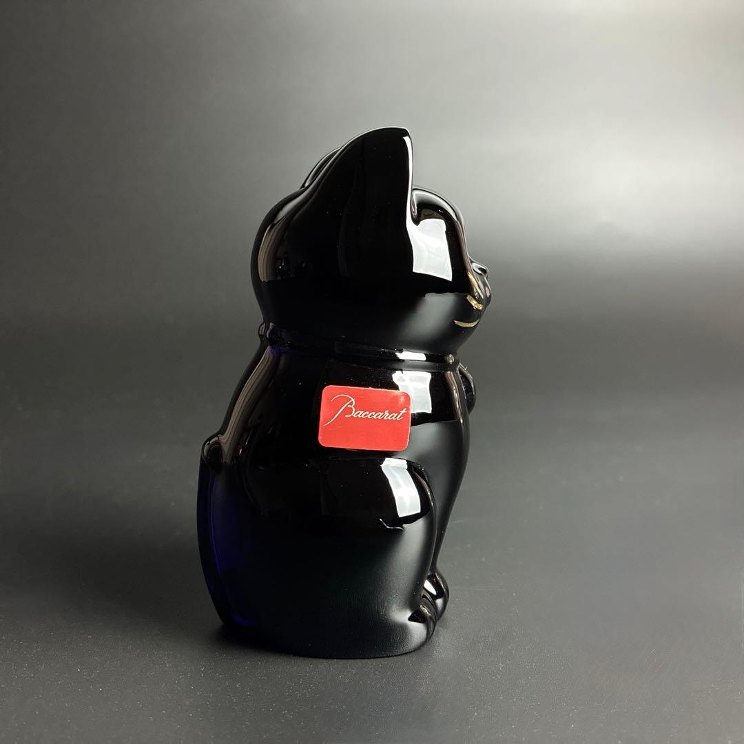 未使用 バカラ まねき猫 クリア ミッドナイト 2個 座布団付き 招き猫 置物