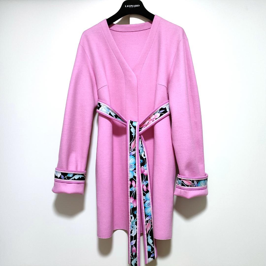 近年❤️レオナール コート❤️38 40 42 ピンク ハ ーフコート❤️大きめ