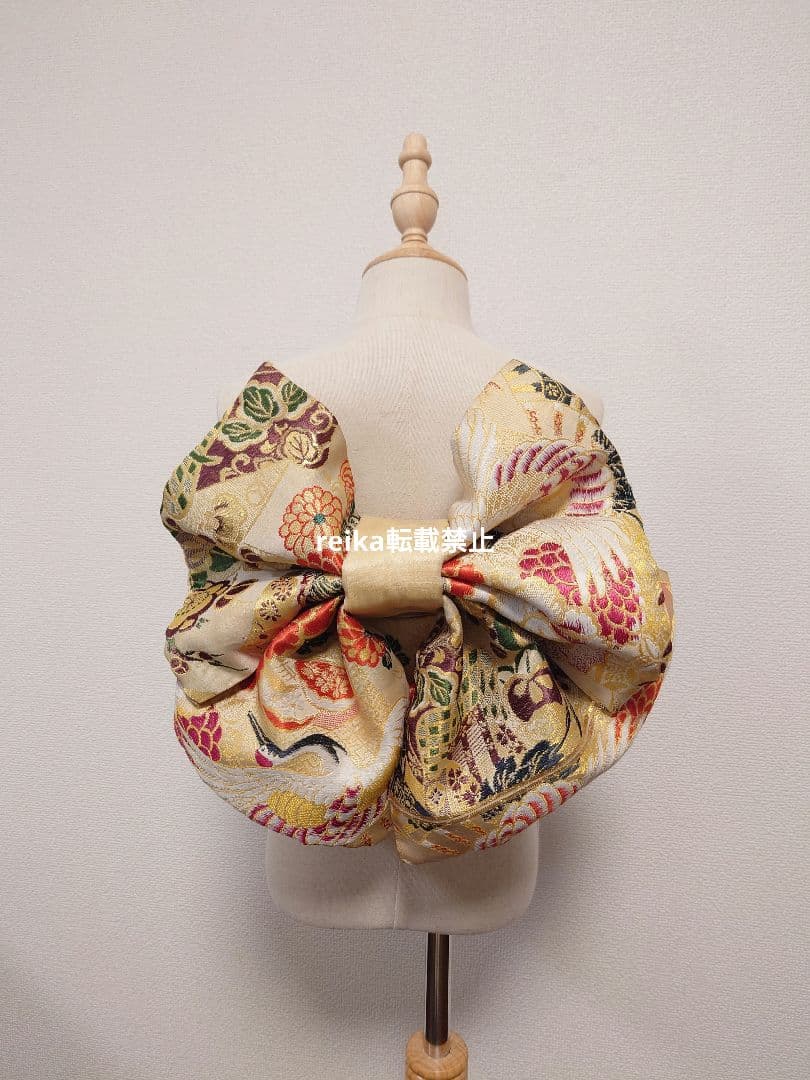 七五三　大人用袋帯からの作り帯　子供　1点物　鶴柄　アンティーク