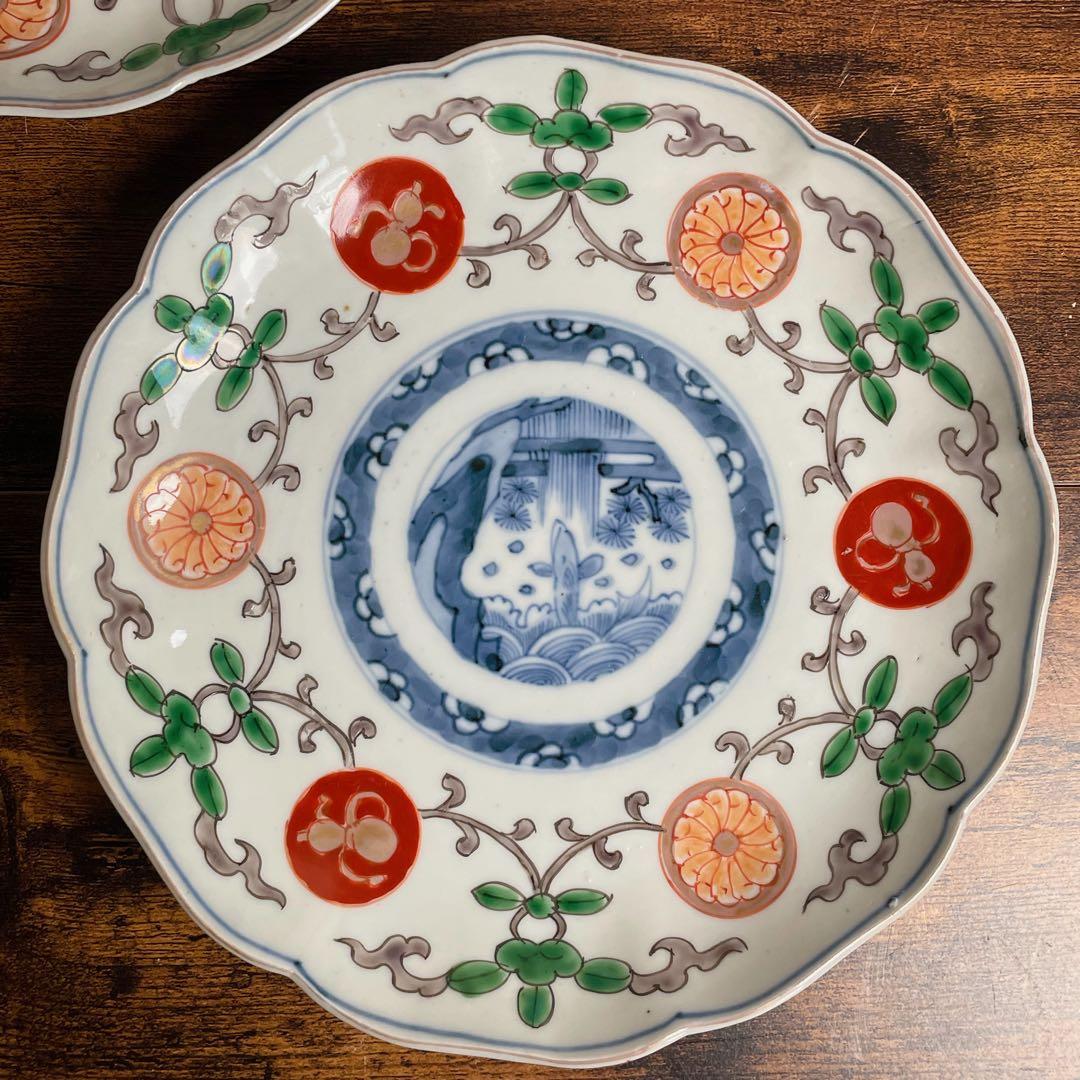 明治期 古伊万里 赤玉鯉滝上り図　大皿10客 中皿/七寸皿/お皿/アンティーク