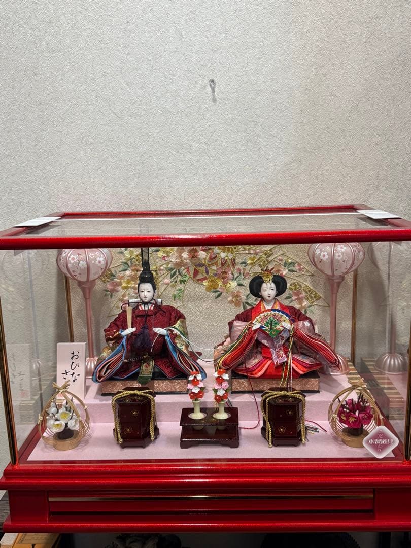 【送料込み】美品★ お雛様　雛人形　渡辺人形　木製　桃の節句　ガラスケース