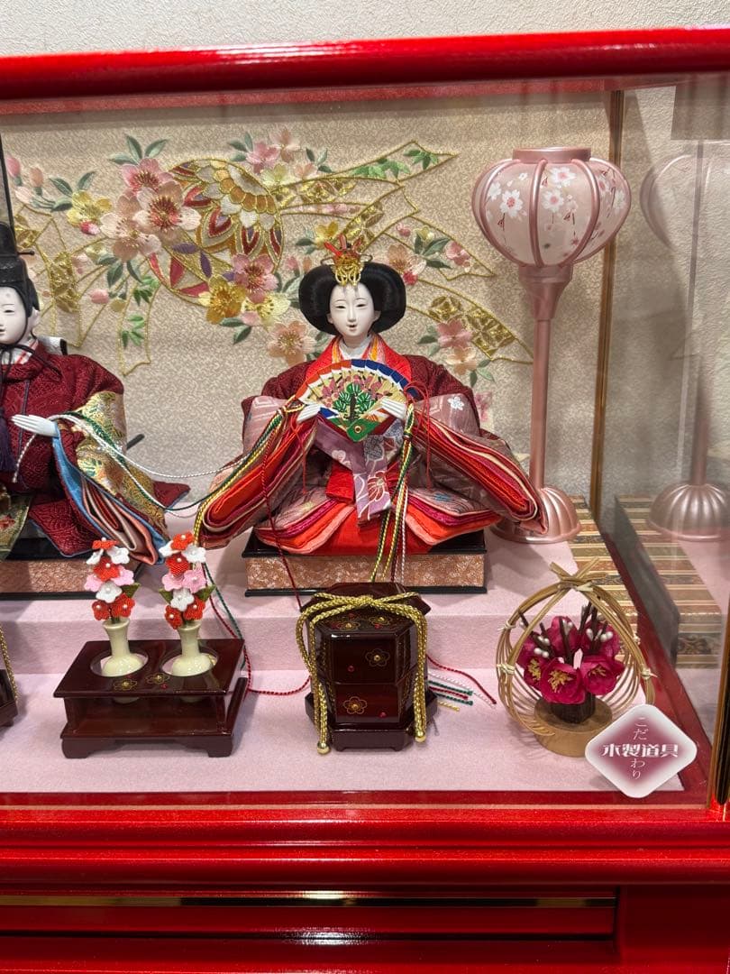 【送料込み】美品★ お雛様　雛人形　渡辺人形　木製　桃の節句　ガラスケース