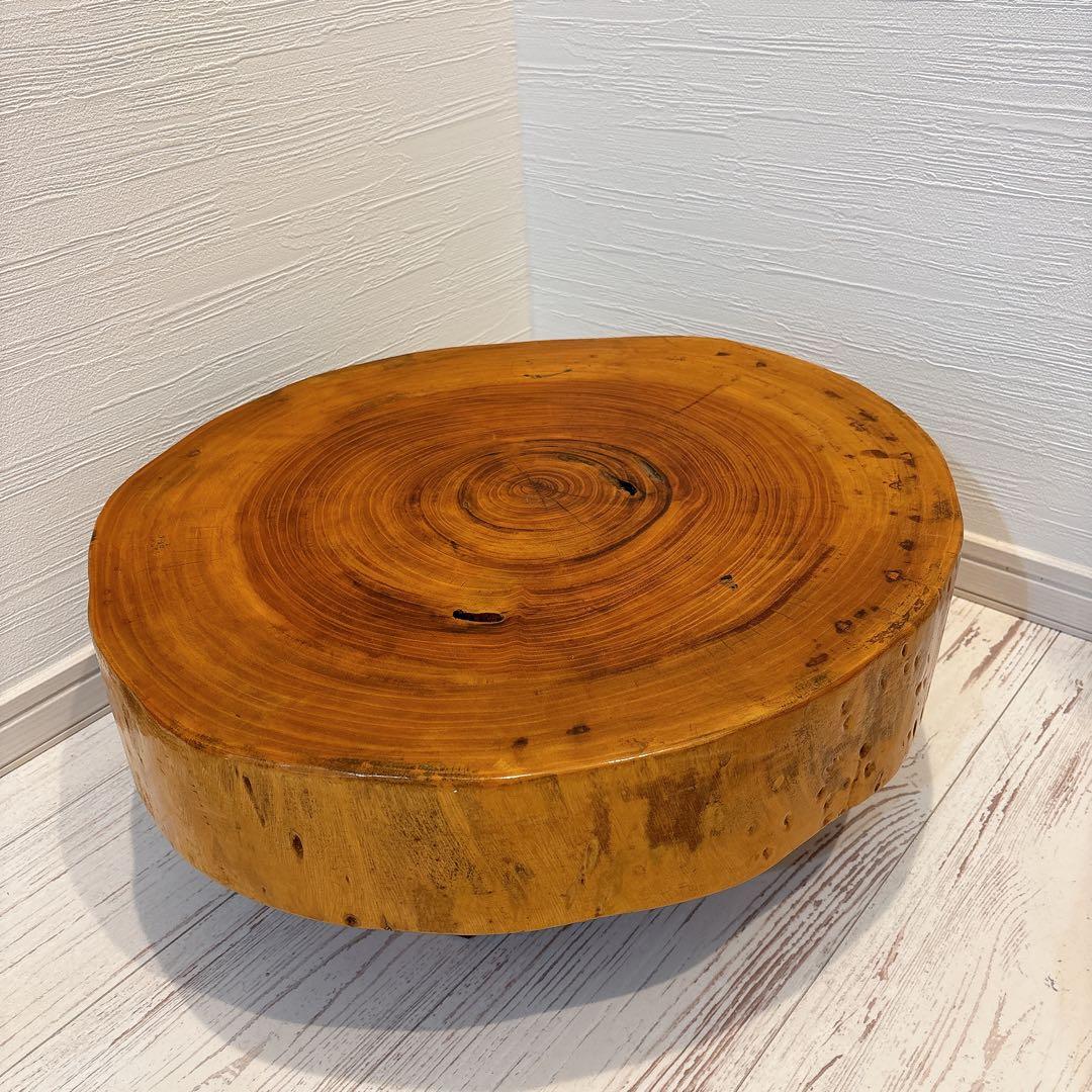 無垢板 一枚板 飾り台 テーブル 木製 昭和レトロ 丸太 輪切り 座卓