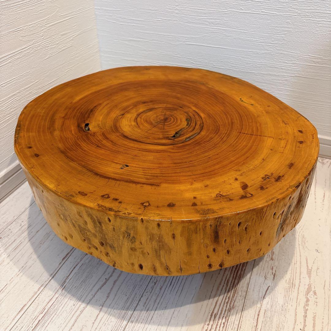 無垢板 一枚板 飾り台 テーブル 木製 昭和レトロ 丸太 輪切り 座卓