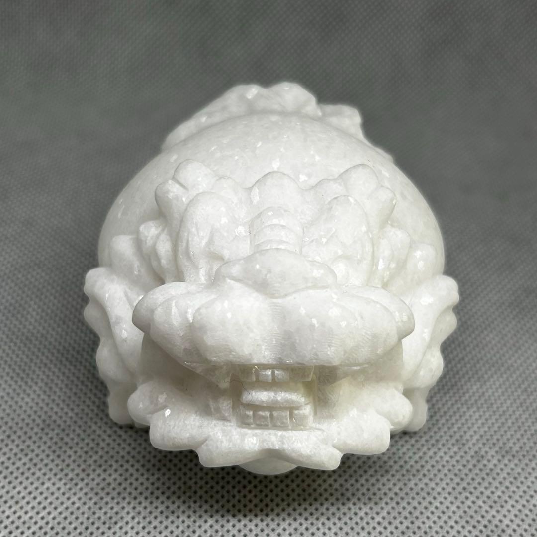 アラバスター　漢白玉　ロングイ　龍亀　置物　美しい　キラキラ　451g