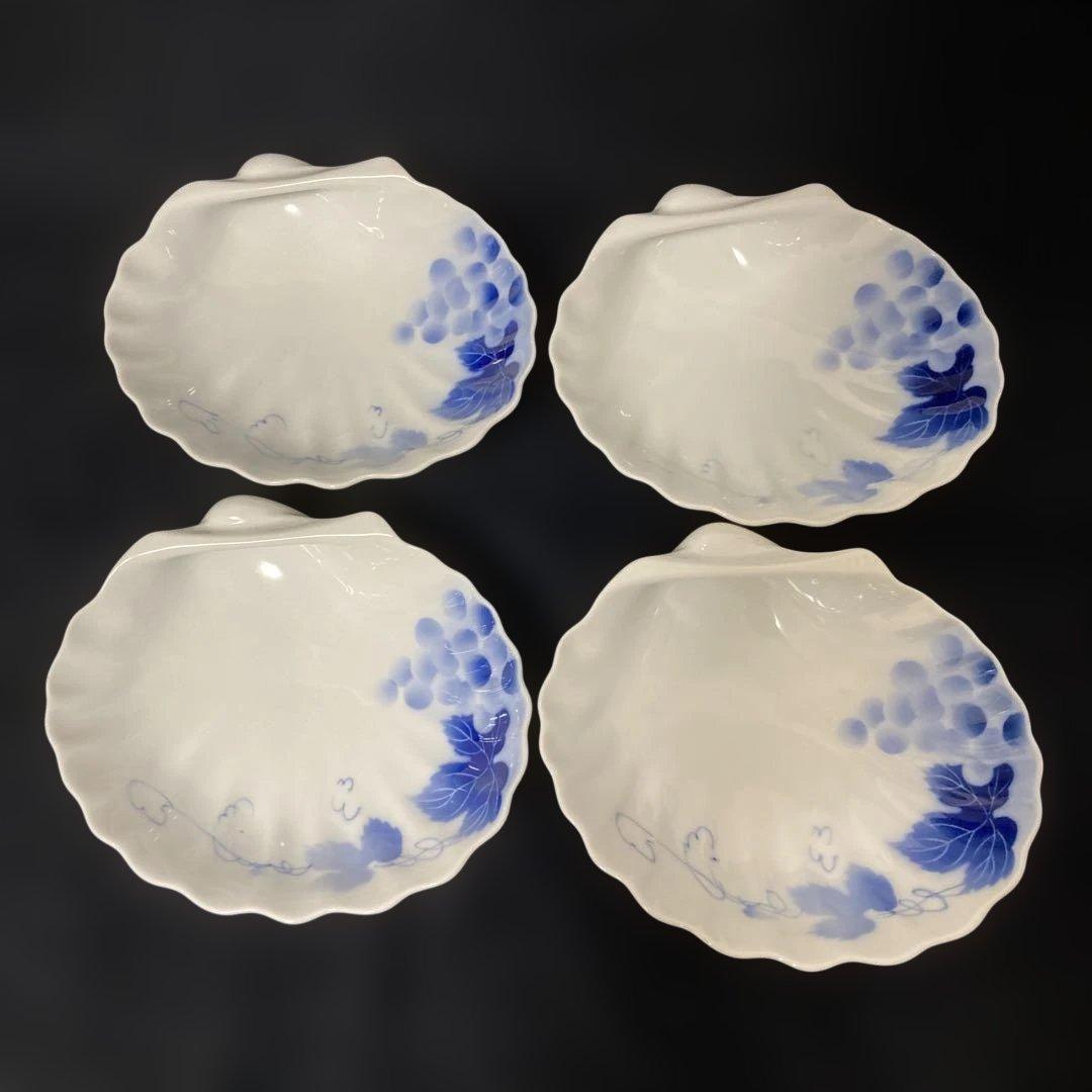 本日セール中【未使用品】深川製磁 ブルーワイナリー 貝型皿 4皿 4枚セット