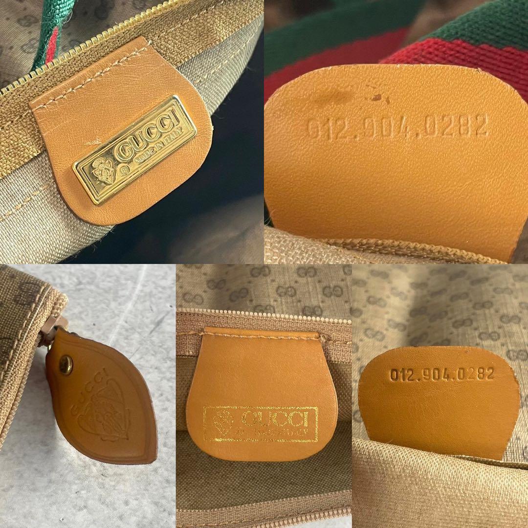 極美品/ポーチ付き グッチ ボストンバッグ シェリーライン マイクロGG レザー