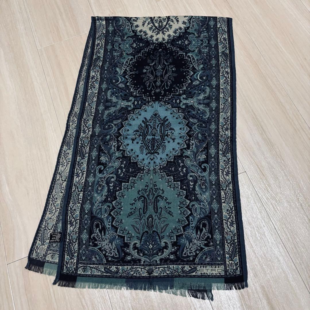 美品　ETRO エトロ 大判 ストール ショール ペイズリー 総柄　シルク混