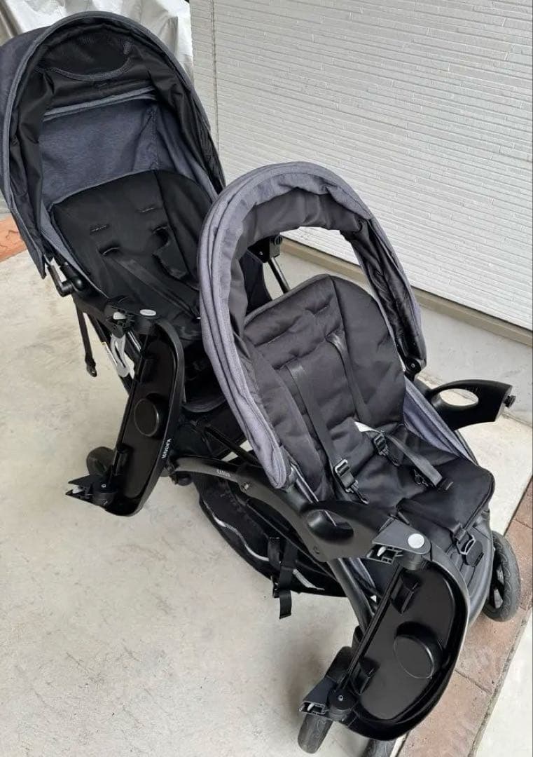 二人乗りベビーカー カトージ 二人でゴーDX デニム レインカバー付き