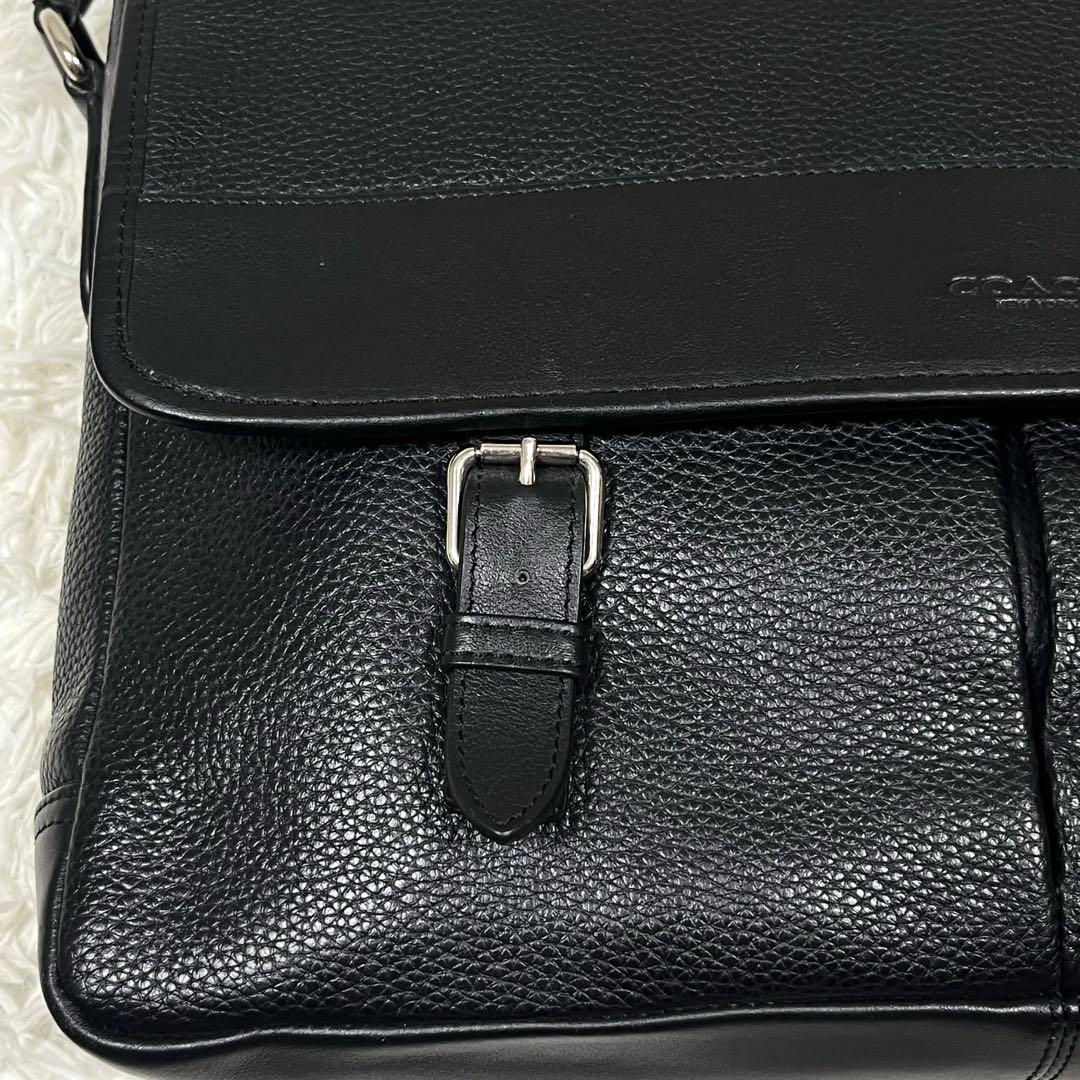 美品✨COACHヘンリーメッセンジャーバッグ ペブルドレザーブラックF54149