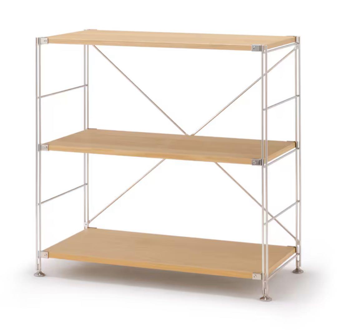 【ひきこもり】ステンレスユニットシェルフ　オーク材棚セットワイド小