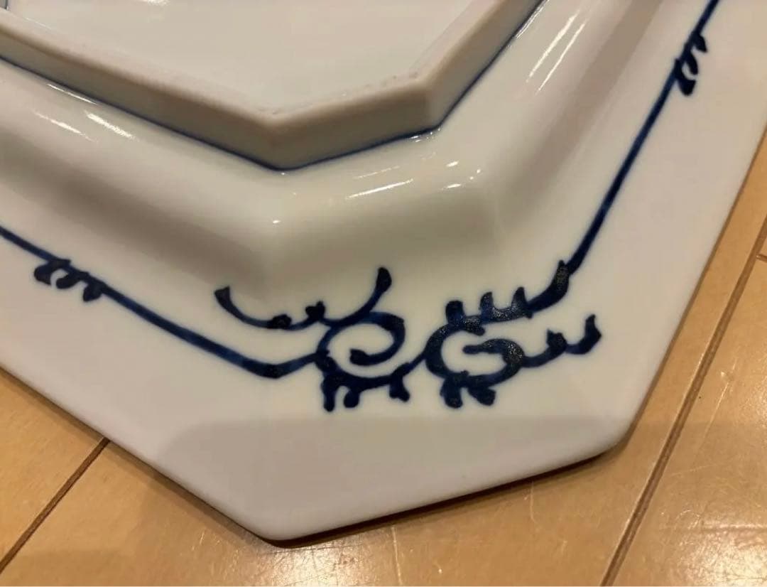 角皿 大吉窯　染付 仙人 人物 山水 武人 旗槍 大皿　３点セット