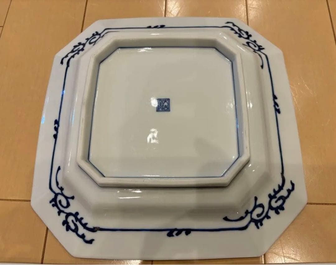 角皿 大吉窯　染付 仙人 人物 山水 武人 旗槍 大皿　３点セット