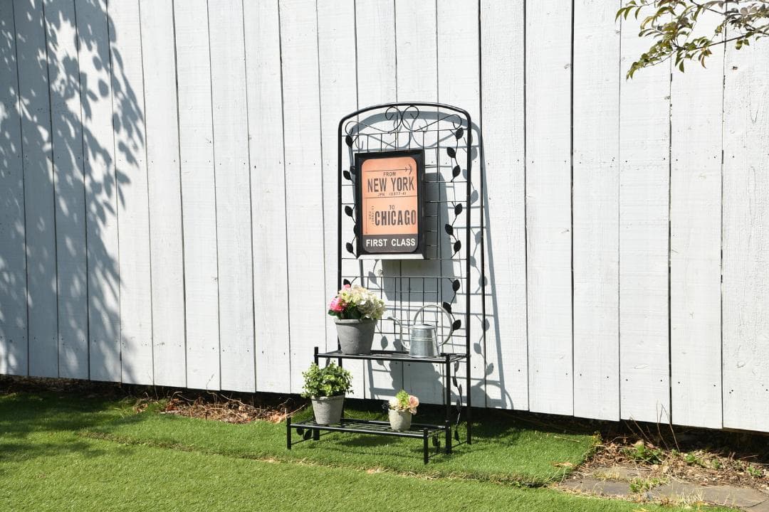 ３個セット スリム型フェンス付きフラワースタンド ブラック 幅６０ｃｍ ２段