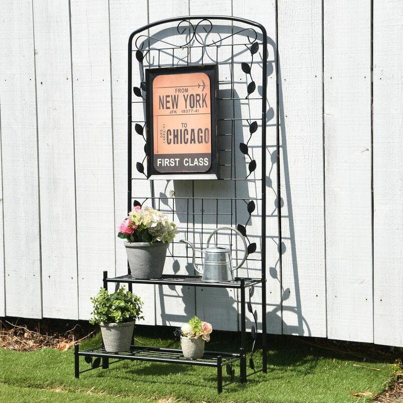 ３個セット スリム型フェンス付きフラワースタンド ブラック 幅６０ｃｍ ２段