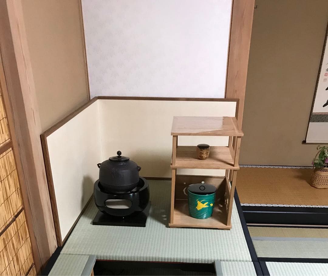 楽々茶棚　収納付き道具畳の台と炉壇ボックス、建水台と貴人畳の角の台の4点セット