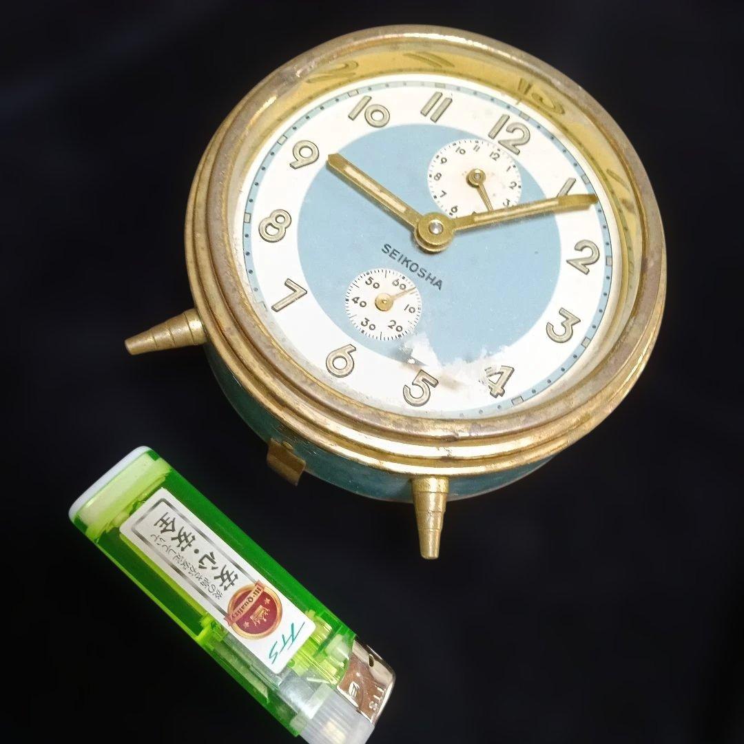 197.SEIKOSHA ヴィンテージ置時計 青 絵画のモチーフ使用