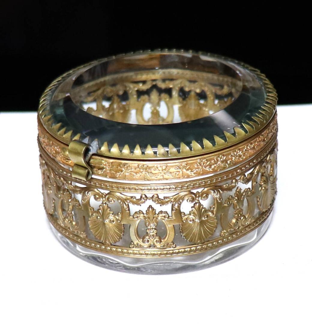 オールド・バカラ 美術館級 ブロンズ装飾 蓋物 百合と貝殻の紋章 アンティーク