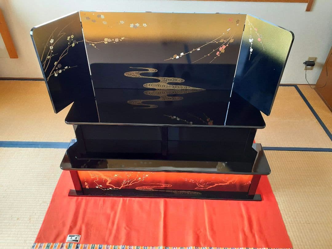 お雛様雛壇Bセット　漆塗りひな壇　久月　屏風 　ひな祭りひな人形　ひな人形含まず