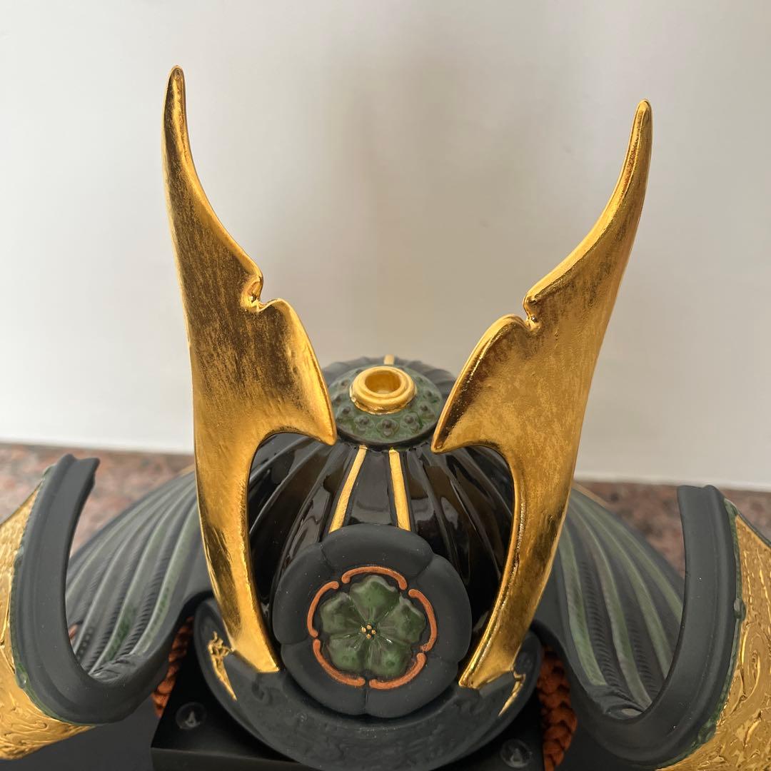 LLADRÓ 武士の兜 グリーングレーと金 約30cm