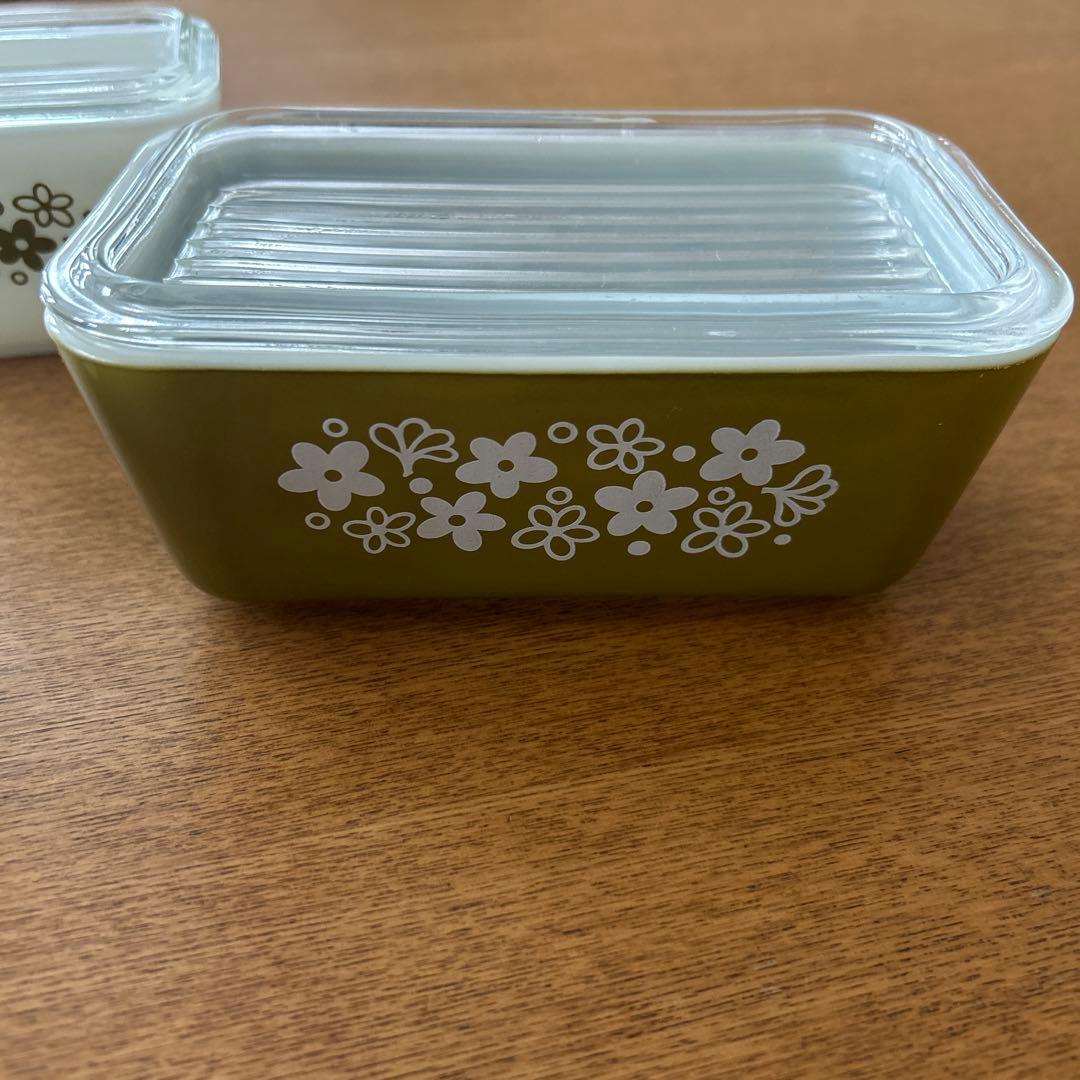 オールドPyrex花柄ガラス保存容器3個セット