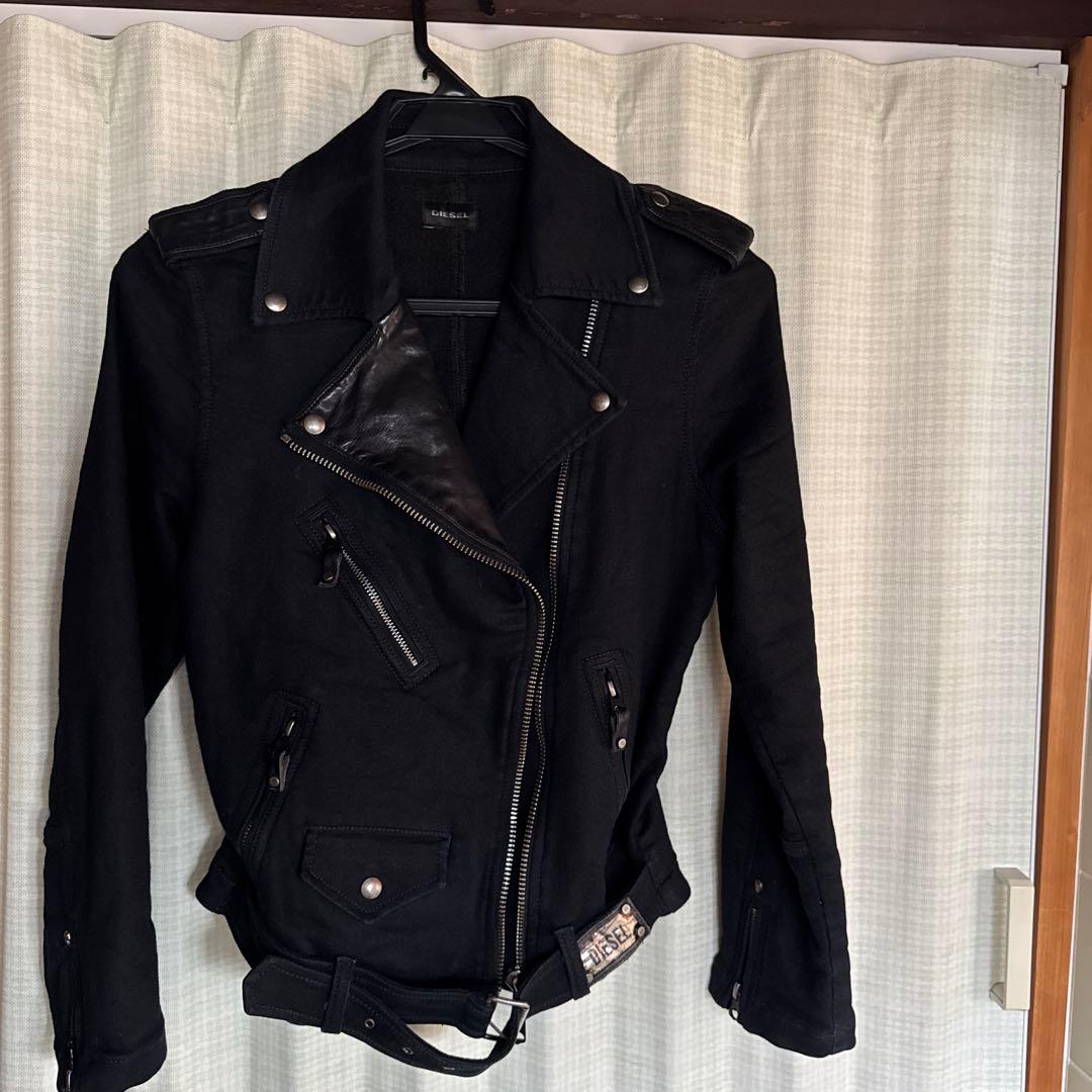 DIESEL ディーゼル ジョグデニム レザー切替 ライダースジャケット S 黒