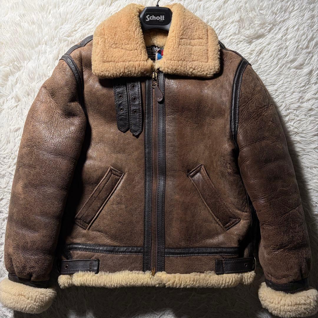 米国製■schott フライトジャケット B-3 羊革　ムートン　ブラウン　38