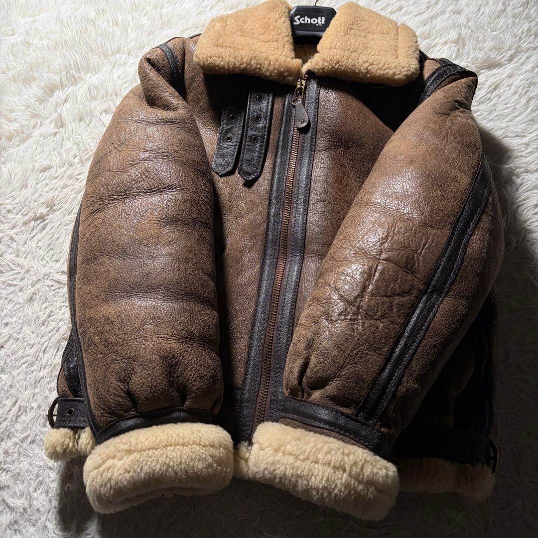 米国製■schott フライトジャケット B-3 羊革　ムートン　ブラウン　38