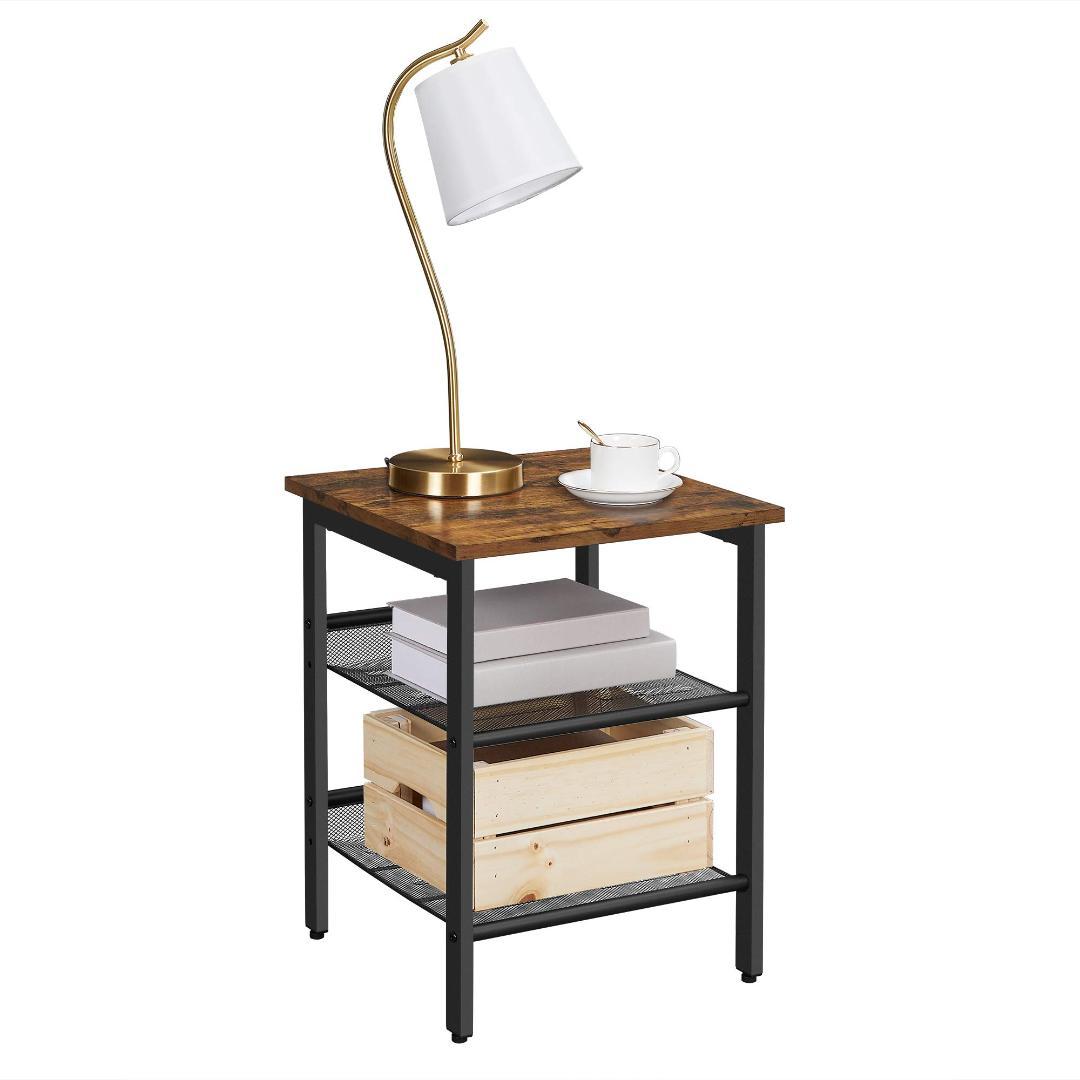 サイドテーブル 木目調とスチールフレームでエレガント ヴィンテージ