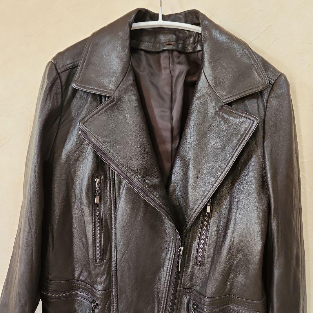 ライダースジャケット　レザー　ダブル　ファーベスト　羊革　ダークブラウン