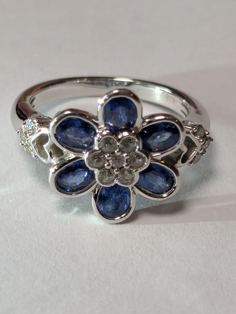 青色花デザイン ーリング＋ペンダントトップ