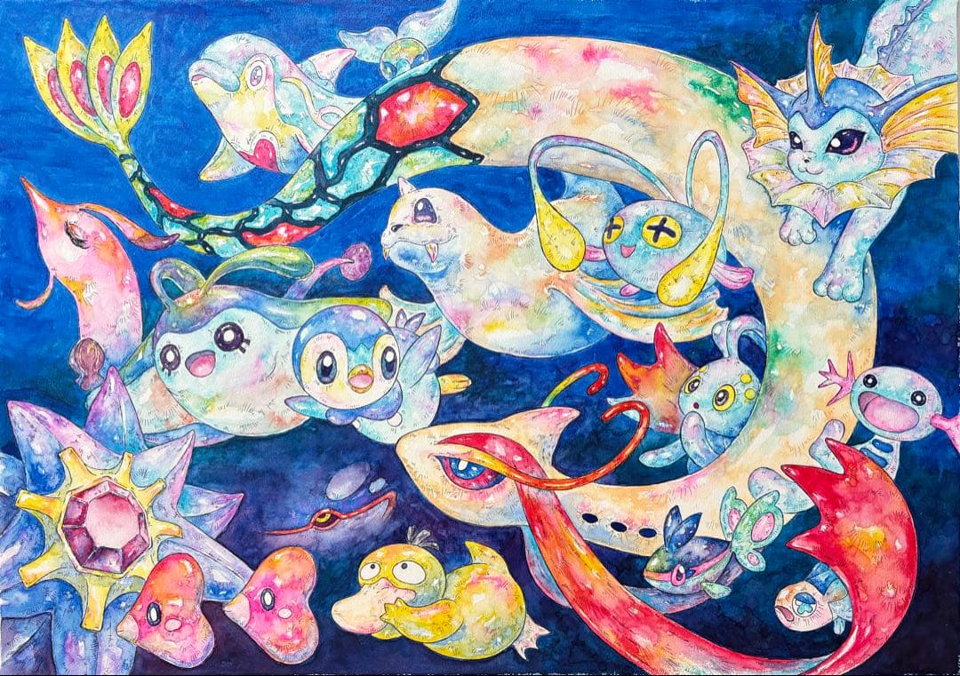 水タイプ ポケモン 手描き イラスト B3サイズ