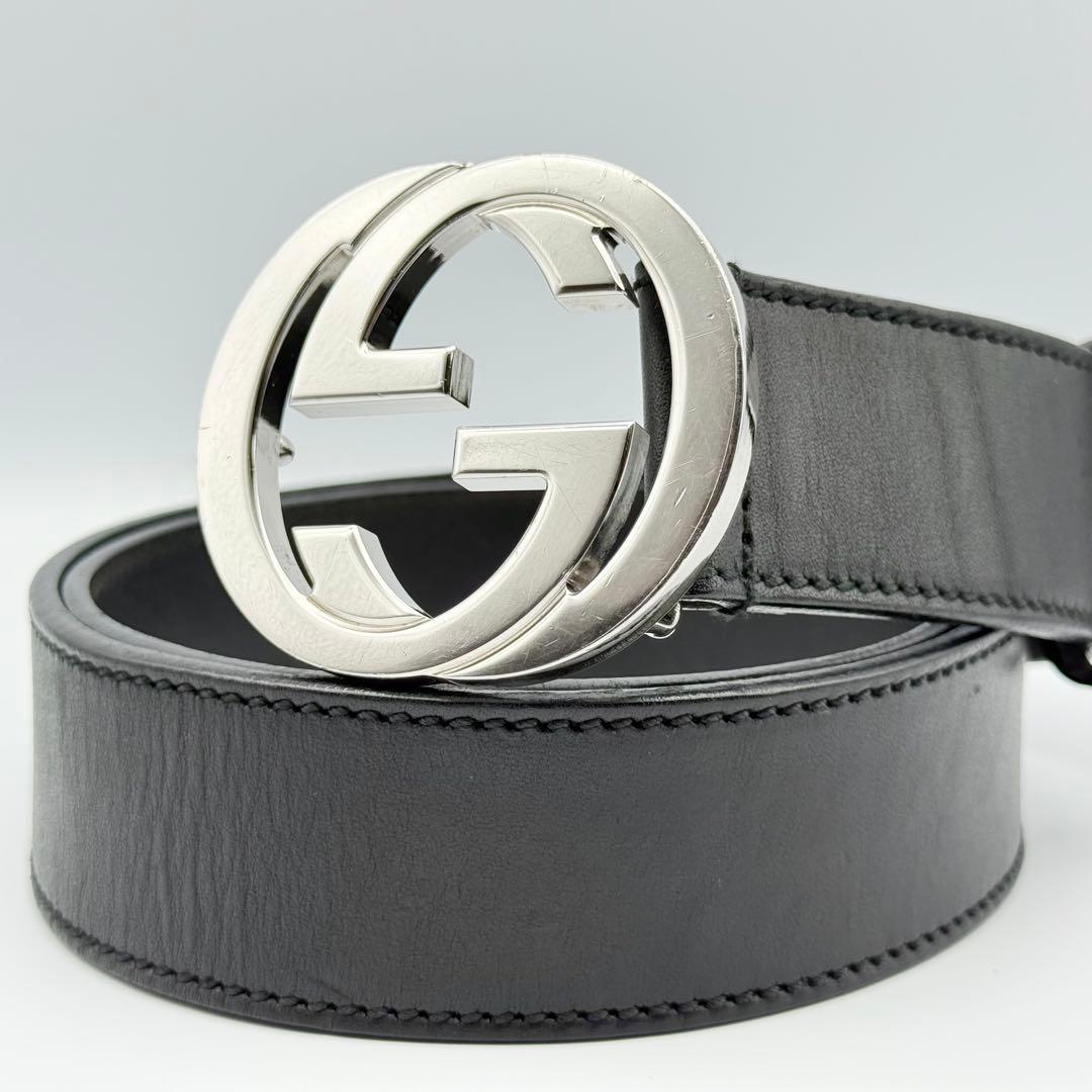 ✨良品✨グッチ ベルト インターロッキング メンズ GGバックル シルバー金具