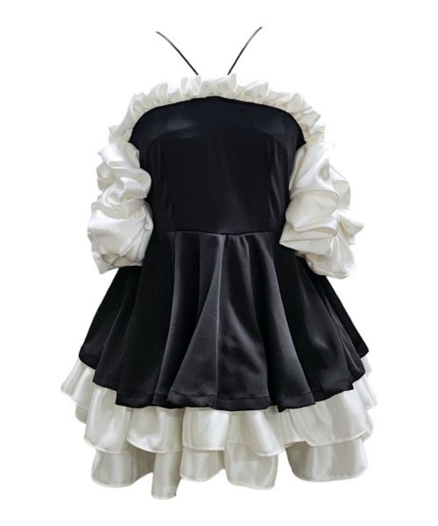 【新品未使用】lilLilly バイカラーバルーンミニドレス（ブラック）