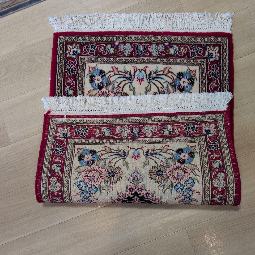 60x90cmペルシャ手織り・クム・マット(200)玄関・ラグ・絨毯・じゅうたん