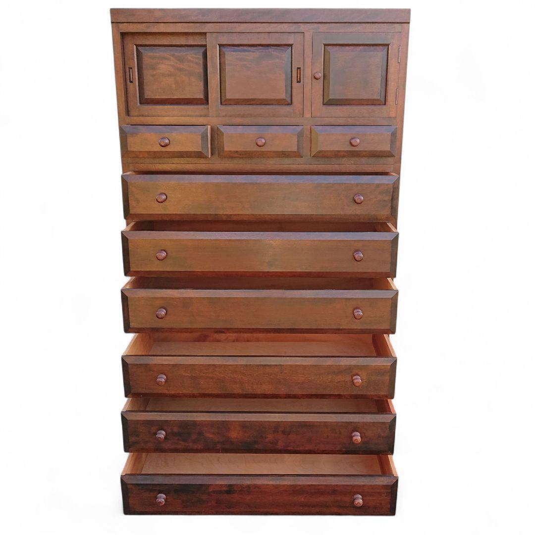 引取限定 松本民芸家具　7段9杯チェスト ミズメ桜 無垢材 3分割 整理箪笥