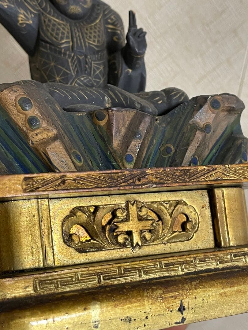 ★極上時代彫り★妙見菩薩/木彫/木造/金泥/玉眼/仏像/置物/武士/仏教美術/仏