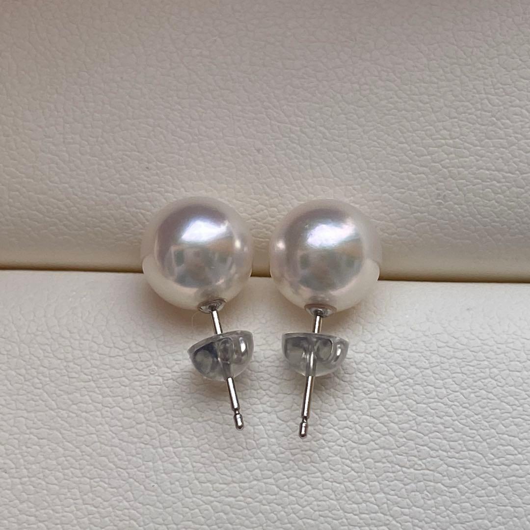 2044 あこや真珠　Pt900 8.5-9mm パールピアス　Aly手作