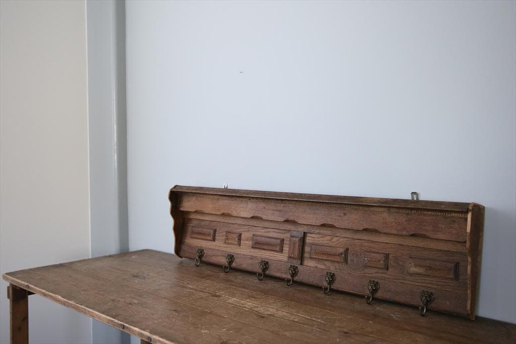 フランスアンティーク木製ウォールフック/シェルフ/壁掛けラック(86-163)