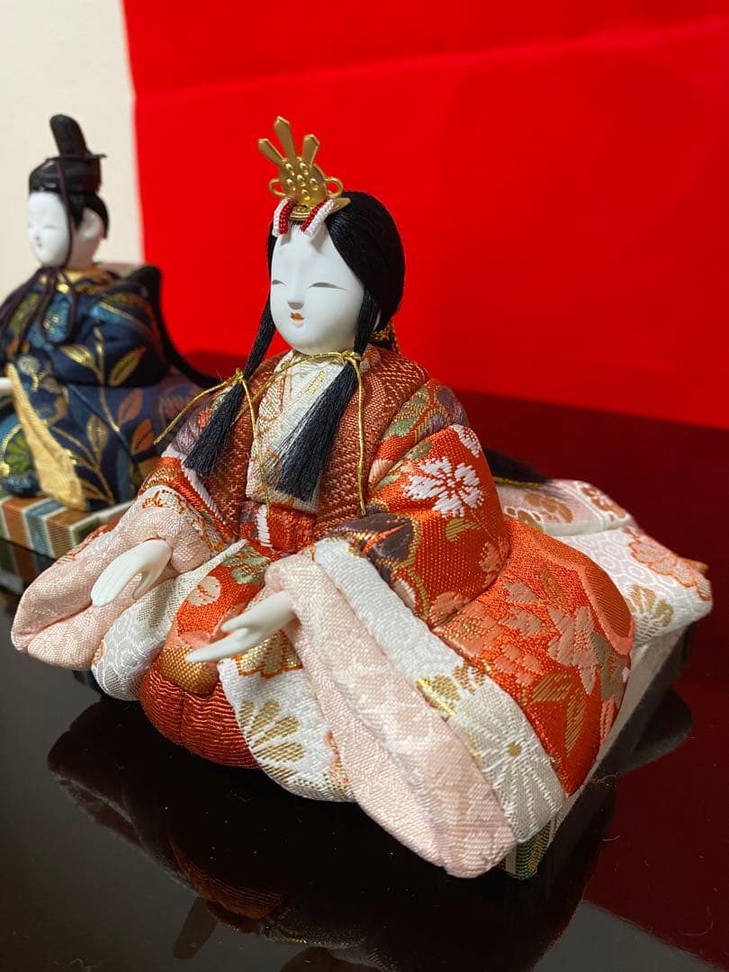 雛人形　木村一秀作　江戸木目込み人形　親王飾り　会津曙塗り収納セット