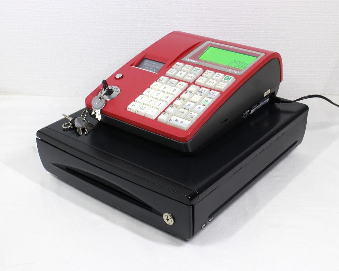 カシオ レジスター TE-340/NL-300 赤 説明書 鍵付 レジロール5個