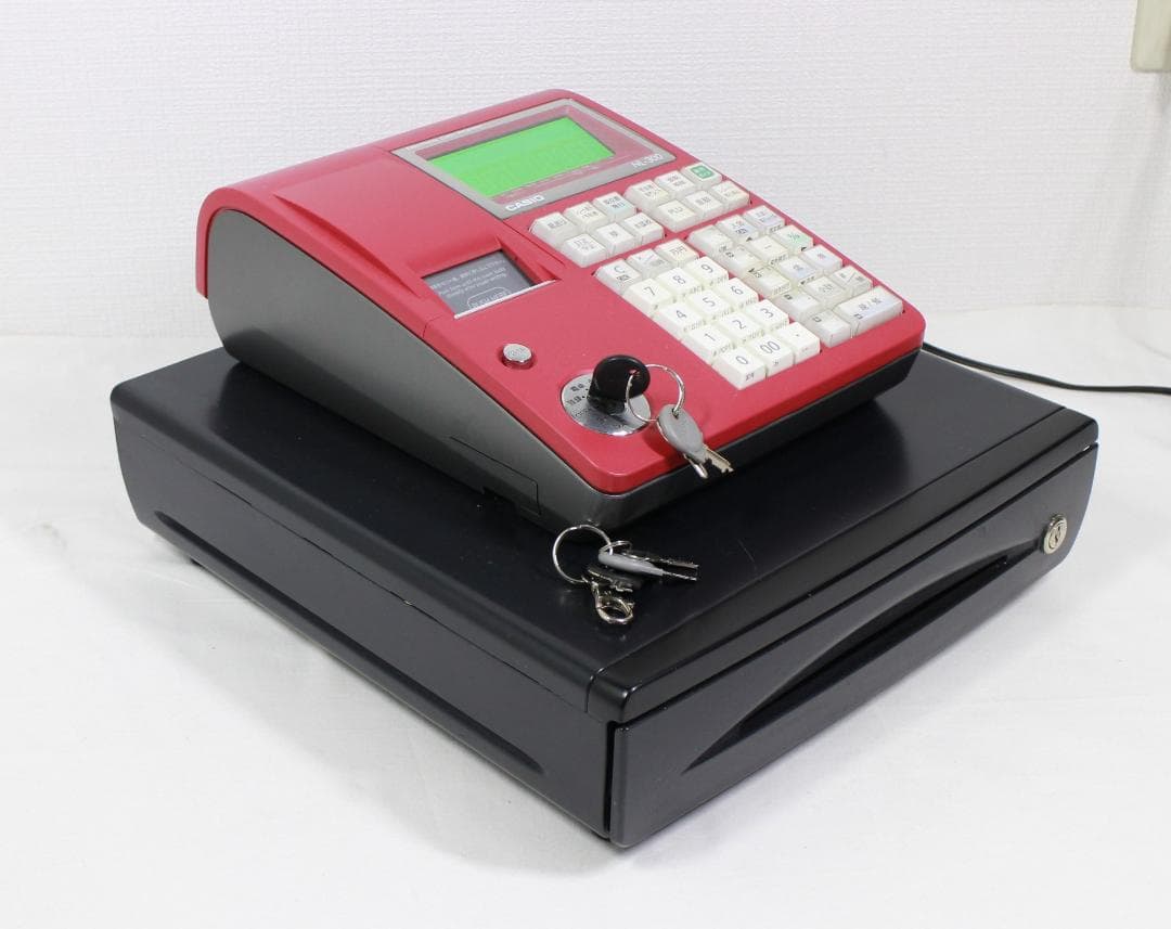 カシオ レジスター TE-340/NL-300 赤 説明書 鍵付 レジロール5個
