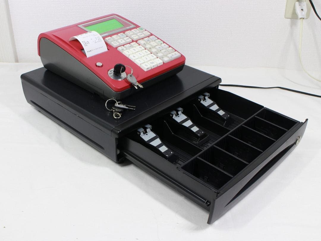 カシオ レジスター TE-340/NL-300 赤 説明書 鍵付 レジロール5個