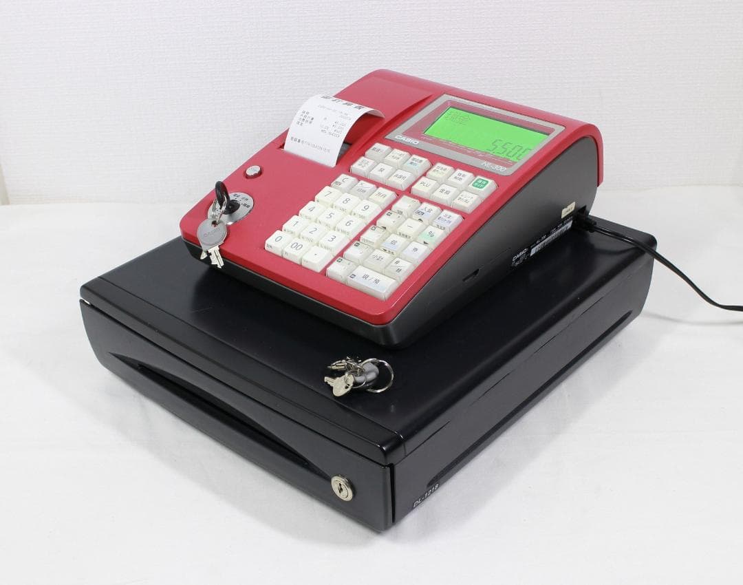 カシオ レジスター TE-340/NL-300 赤 説明書 鍵付 レジロール5個