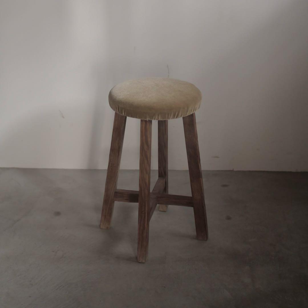 丸スツール　椅子　張り替え済　スツール　古家具　古道具　アンティーク　昭和レトロ