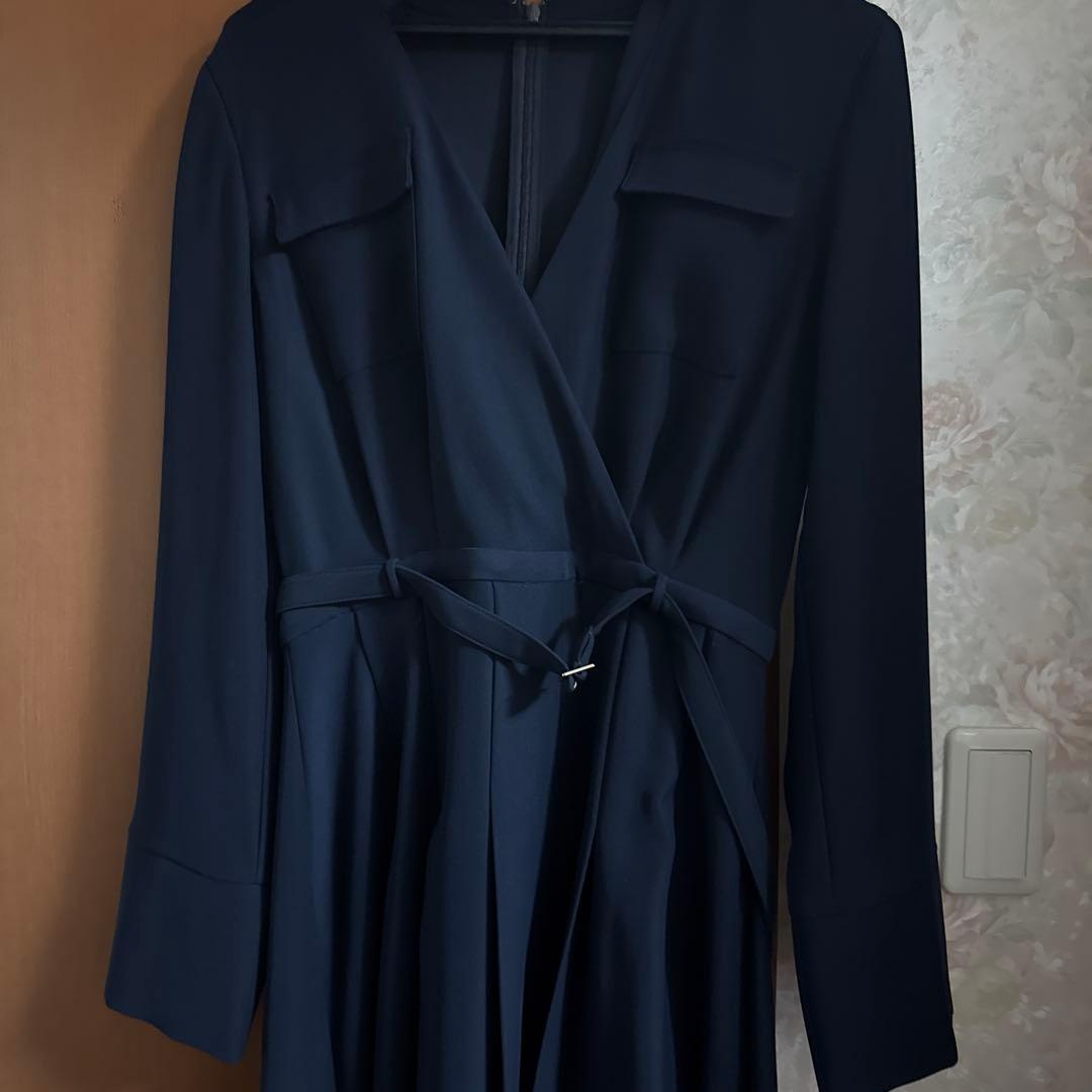 anuans アニュアンス ダブルサテンノーカラータックワンピース M